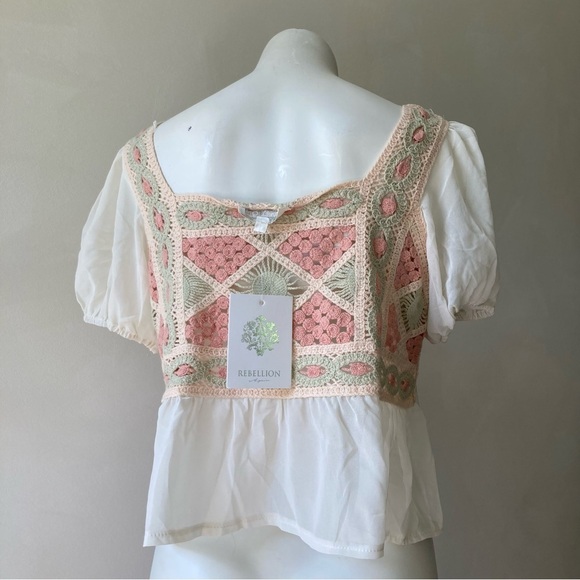 Rebellion | Crochet Sheer Fluttery Pastel Crop Tank Top - Picture 4 of 6